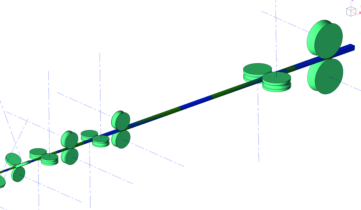 Simulation results of aluminum billet rolling in QForm for a 14-stand rolling mill