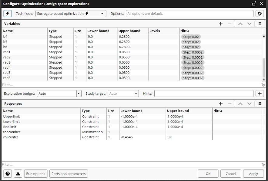Optimization configuration