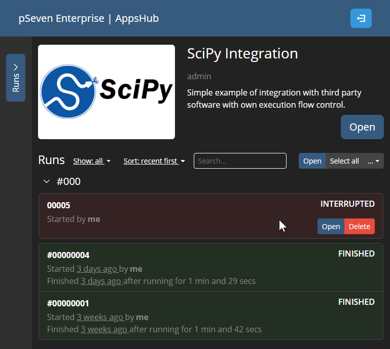 App Runs Page