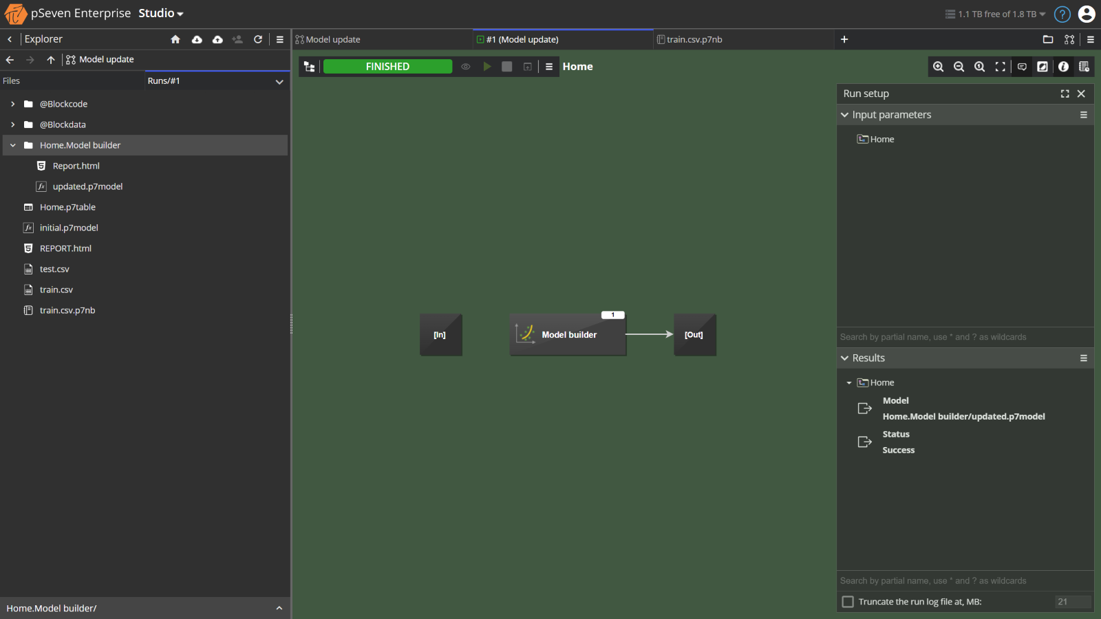 Updated model in the workflow run results