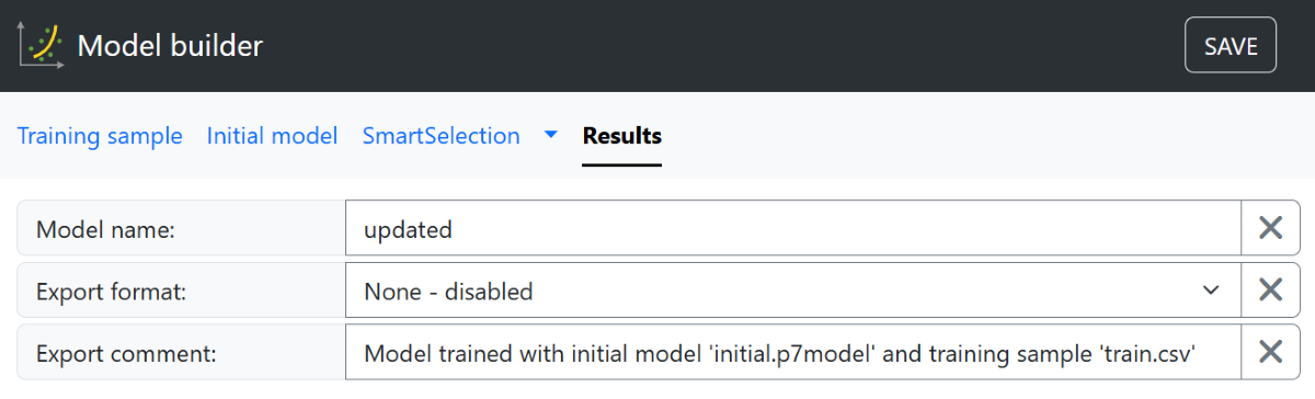 Results tab of Model builder GUI