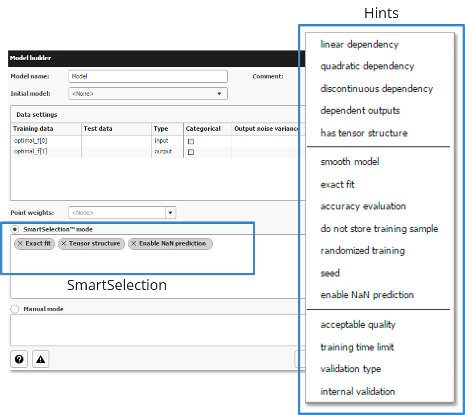 SmartSelection setup for approximation