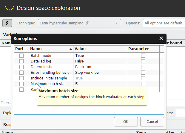 LHS and other DoE techniques recognize the Maximum batch size setting